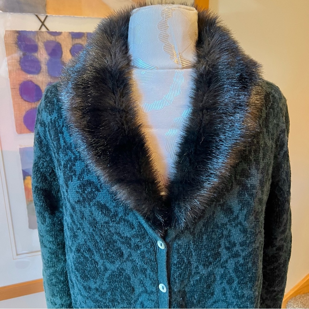 Jones New York Sport Fur Collared Cardigan Sweater